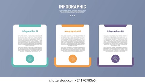 3 point stage or step infographic template with creative box table with footer bottom variation for slide presentation