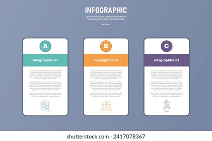 3 point stage or step infographic template with vertical table header with circle badge for slide presentation