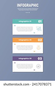 plantilla de infografía de fase o paso de 3 puntos con tabla de cuadro con estructura de pila vertical de encabezado y presupuesto para presentación de diapositiva