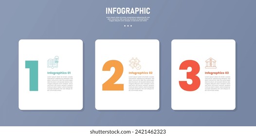 3 point stage or step infographic template with table box container big numerical numbers for slide presentation