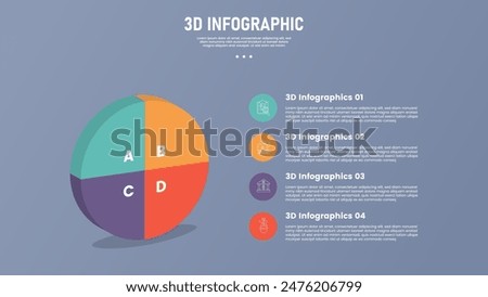 3 point stage or step infographic template with 3d isometric style shape with big circle standing piechart for slide presentation vector