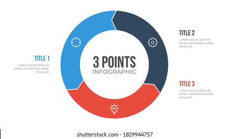 3 points circle infographic element vector with arrows, can be used for workflow, steps, options, list, processes, presentation slide, report, etc.