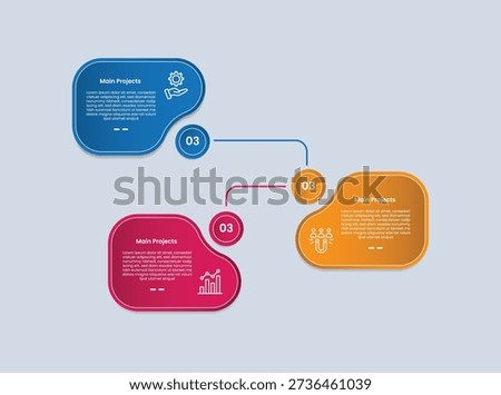 3 points infographic with glossy gradient style with folder and circle line connection on cycle circular with three segment information vector