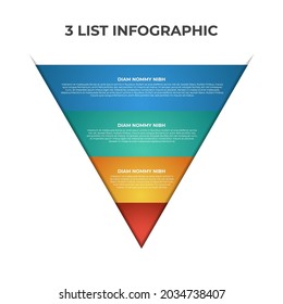 3 Points, Layers, Options, Step Of List Infographic Element With Funnel Or Pyramid Chart Diagram