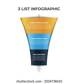 3 Points, Layers, Options, Step Of List Infographic Element With Funnel Chart Diagram