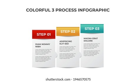 3 puntos de diagrama de listas, bloque ascendente de plantilla de diseño de procesos, vector de elemento infográfico