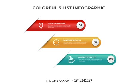 3 points of list diagram layout, colorful infographic element template vector