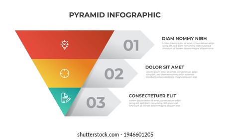 3 points of pyramid diagram, triangle list level layout, infographic element template vector