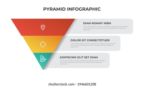 3 points of pyramid list diagram, triangle segmented level layout, infographic element template vector