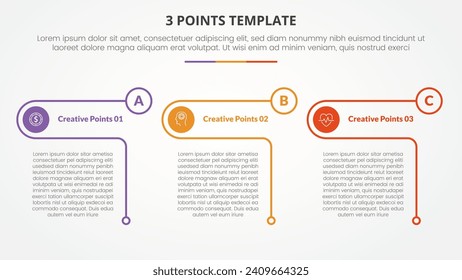 3 points stage template infographic concept for slide presentation with creative outline table circle with 3 point list with flat style