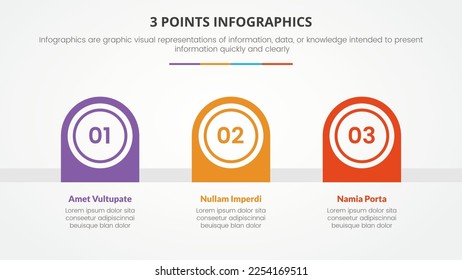 3 points or stages infographic concept with right direction half circle shape timeline for slide presentation