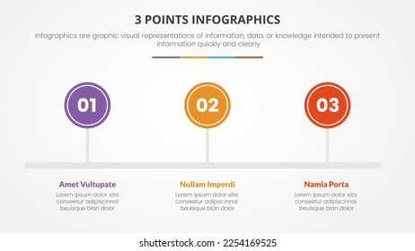 3 points or stages infographic concept with right direction and timeline style for slide presentation with 3 point list
