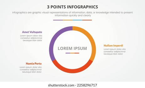 3 points or stages infographic concept with big circle center for slide presentation