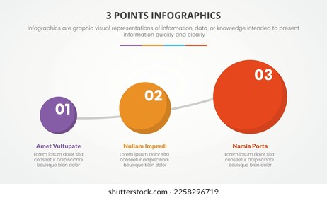 3 points or stages infographic concept with timeline circle small and bigger for slide presentation