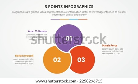 3 points or stages infographic concept with connected joined circle for slide presentation