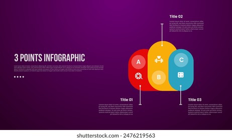 3 points or step process infographic with round rectangle create cloud shape with modern dark style for slide presentation vector