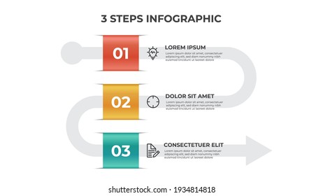 3 Points Of Steps, Arrow List Flow Diagram Layout Vector, Infographic Template Element