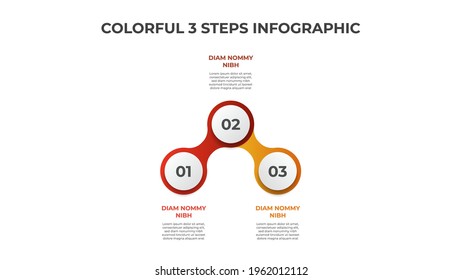 3 points of steps, connected circle diagram with number of sequence, infographic element template vector