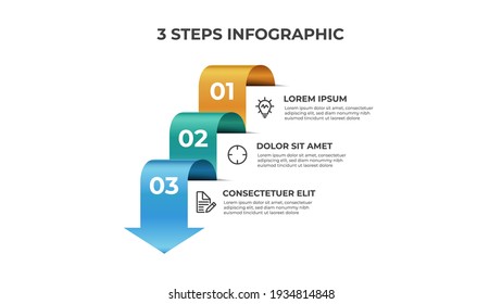 3 Points Of Steps, Infographic Element Template, Arrow Flow With Number Diagram Vector