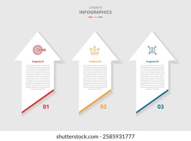 3 points template comparison concept for infographic with vertical arrow top direction with slice bottom with drop shadow style with two point list information vector