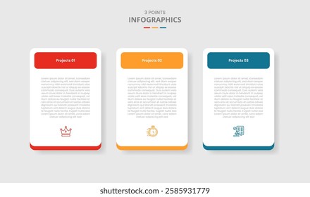 3 points template comparison concept for infographic with simple round box table with round rectangle header with drop shadow style with two point list information vector