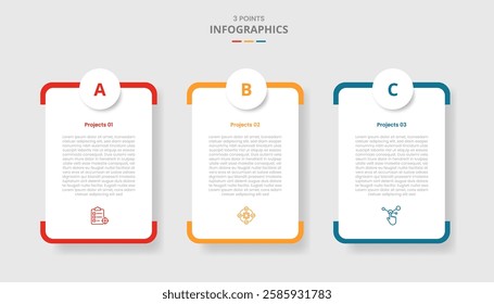 3 points template comparison concept for infographic with round vertical box with circle badge top with drop shadow style with two point list information vector