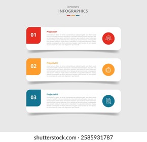 3 points template comparison concept for infographic with round rectangle box stack position with drop shadow style with two point list information vector