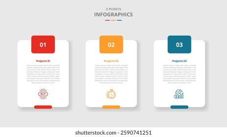 3 points template comparison concept for infographic with vertical round box with badge on header with drop shadow style with two point list information vector