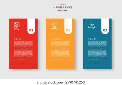 3 points template comparison concept for infographic with vertical box with round badge on top with drop shadow style with two point list information vector