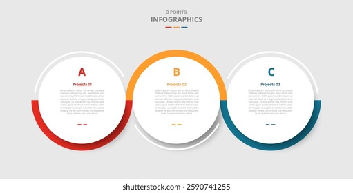 3 points template comparison concept for infographic with big circle and outline wobble line up and down with drop shadow style with two point list information vector