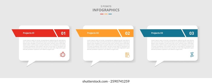 3 points template comparison concept for infographic with callout discussion box with sharp header with drop shadow style with two point list information vector