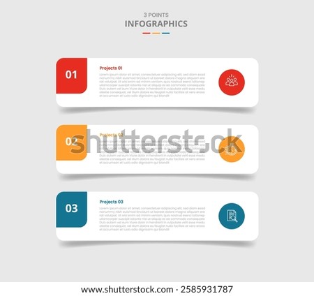 3 points template comparison concept for infographic with round rectangle box stack position with drop shadow style with two point list information vector