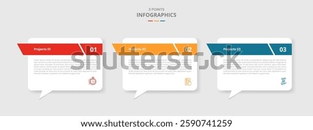 3 points template comparison concept for infographic with callout discussion box with sharp header with drop shadow style with two point list information vector