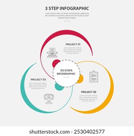 3 points template infographic outline style with 3 point step template with big circle cycle circular for slide presentation vector
