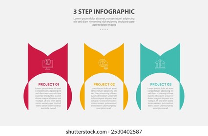 3 points template infographic outline style with 3 point step template with creative circle container with swirl on header for slide presentation vector