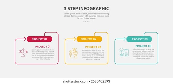 Estilo de esquema de infografía de Plantilla de 3 puntos con Plantilla de paso de 3 puntos con forma de carpeta y línea de flecha para el Vector de presentación de diapositivas