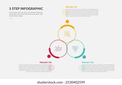 3 puntos de Plantilla de estilo de contorno de infografía con 3 puntos de Plantilla de paso con círculo grande circular circular crear triángulo pirámide para presentación de diapositivas Vector