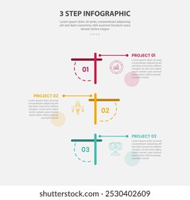 3 points template infographic outline style with 3 point step template with round rectangle line combination on vertical stack direction for slide presentation vector