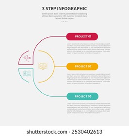 3 points template infographic outline style with 3 point step template with creative circle and link connection spreading for slide presentation vector