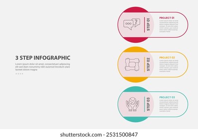 3 pontos modelo infográfico estilo de contorno com 3 ponto passo modelo com grande círculo empilhamento no layout vertical para apresentação de slide vetor
