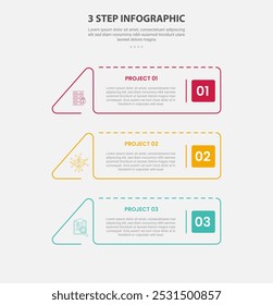 3 points template infographic outline style with 3 point step template with creative rectangle with triangle edge for slide presentation vector