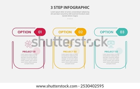 3 points template infographic outline style with 3 point step template with creative table with separate header title for slide presentation vector