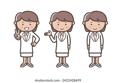 3 pose un grupo de una joven doctora con un abrigo blanco