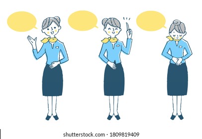 3 poses and speech bubble of a business woman