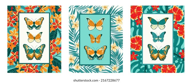 3 posters with tropical flowers