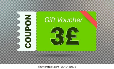 3 Pound coupon promotion sale for website, internet ads, social media.Big sale and super sale coupon code Pound 3 discount gift voucher coupon vector illustration summer offer ends weekend