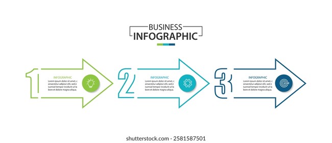 3 process infographic arrows design template. Strategy and Business presentation. Vector illustration.