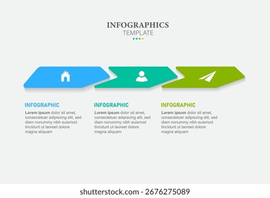 3 process infographic arrows design template. Planning, Marketing, Strategy and Business presentation. Vector illustration.