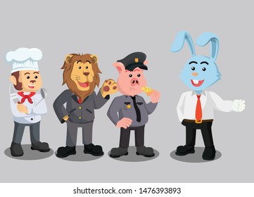 3 professions with rabbit bussiness man vector