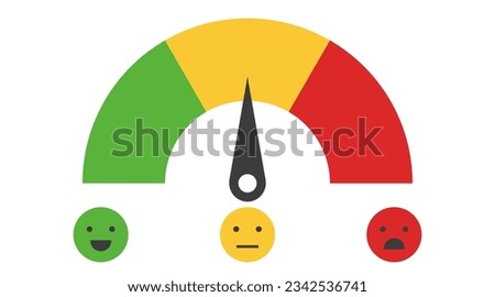 3 Rating scale horizontal gauge measurement assessment level. indicator satisfaction of customer with smile faces scoring manometer measure tool vector illustration